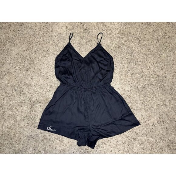 VICTORIA’S SECRET Black Romper Lingerie Sleepwear Embroidered Back Tie MEDIUM - Picture 1 of 12